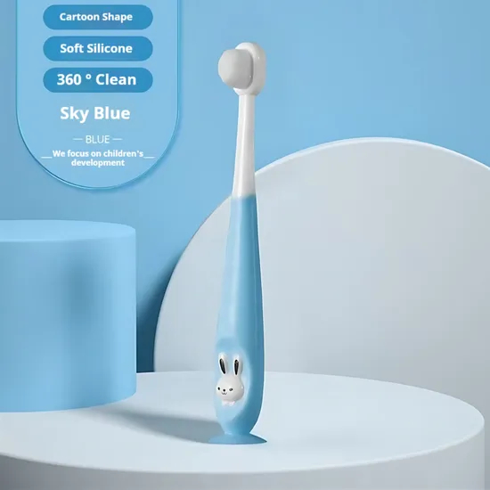 OEM ODM Cute Clover Baffle Силиконовая ручка Детская зубная щетка с мягкой щетиной в зеленом фиолетовом цвете